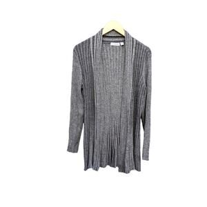 Grey Gray Longline Open Front Cardigan Sweater Ribbed Fall Cozy L Long Sleeve